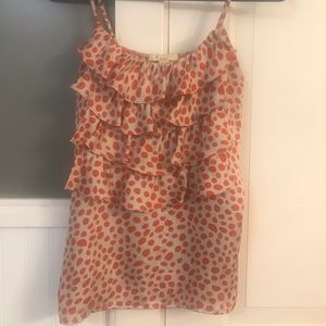 Silk, ruffed, polka-dot camisole